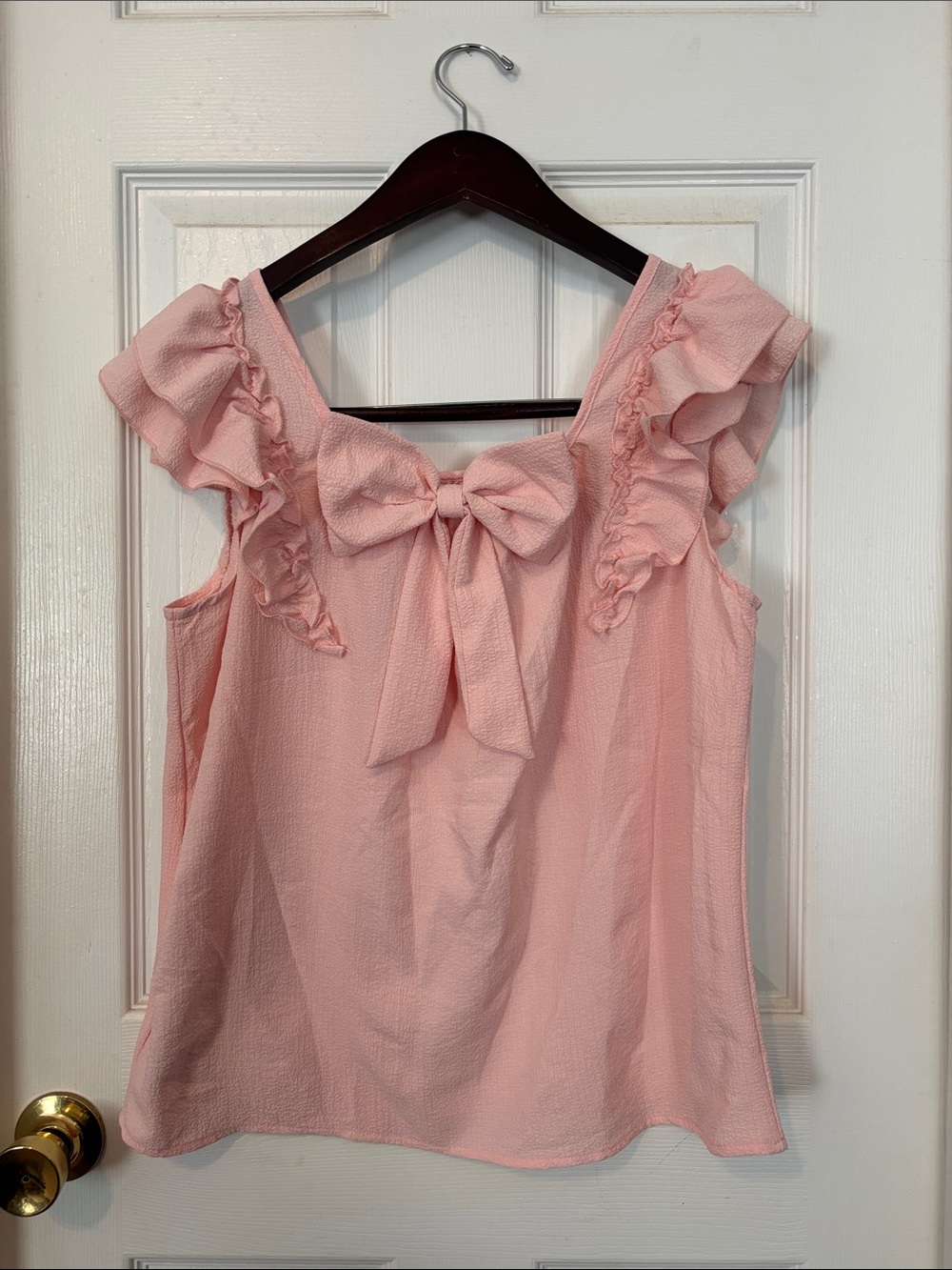 Fun & Flirty Pink Ruffled Sleeveless Bow Top.🎀 So Cute and Pretty.Summer go-to🥰
